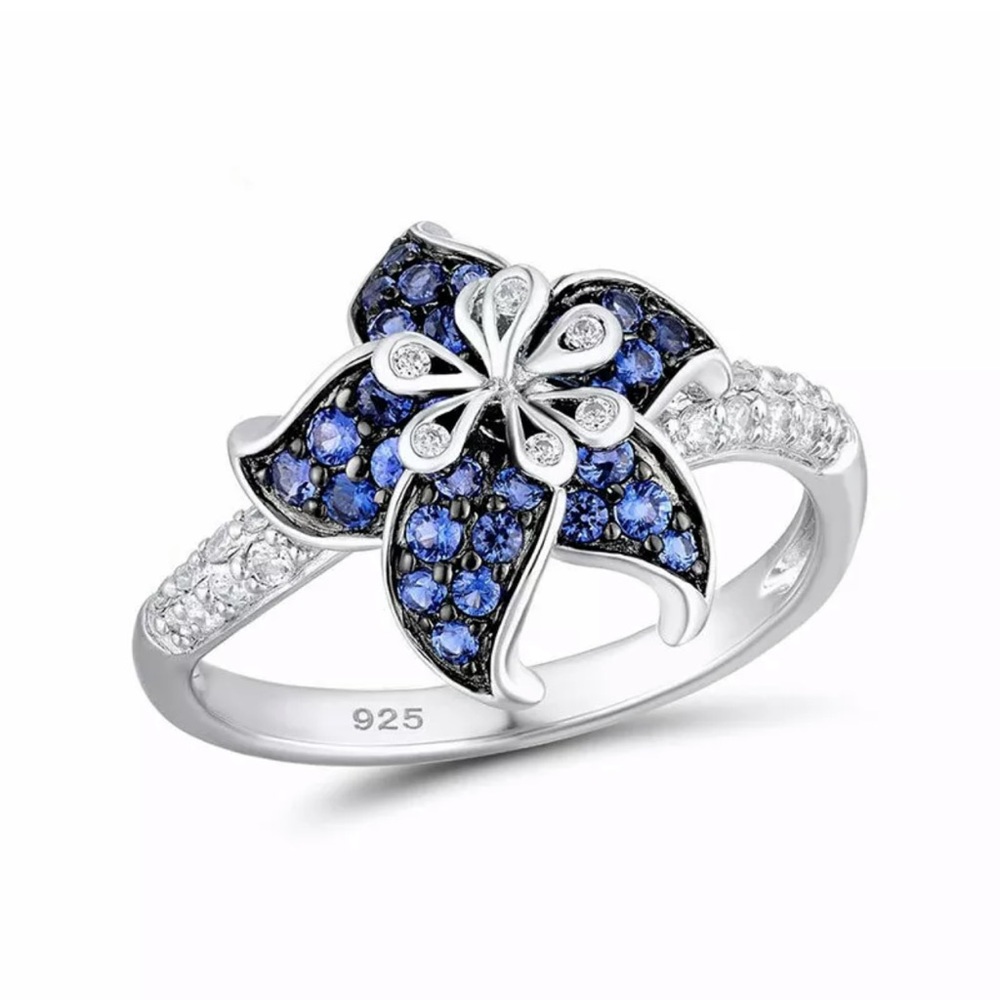 925 Silver Rings White & Blue Sapphire Rings